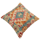 handmade Traditional Pillow Blue Rust Hand-Woven SQUARE 100% WOOL Hand woven turkish pillow2' x 2'