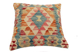 handmade Traditional Pillow Blue Rust Hand-Woven SQUARE 100% WOOL Hand woven turkish pillow2' x 2'