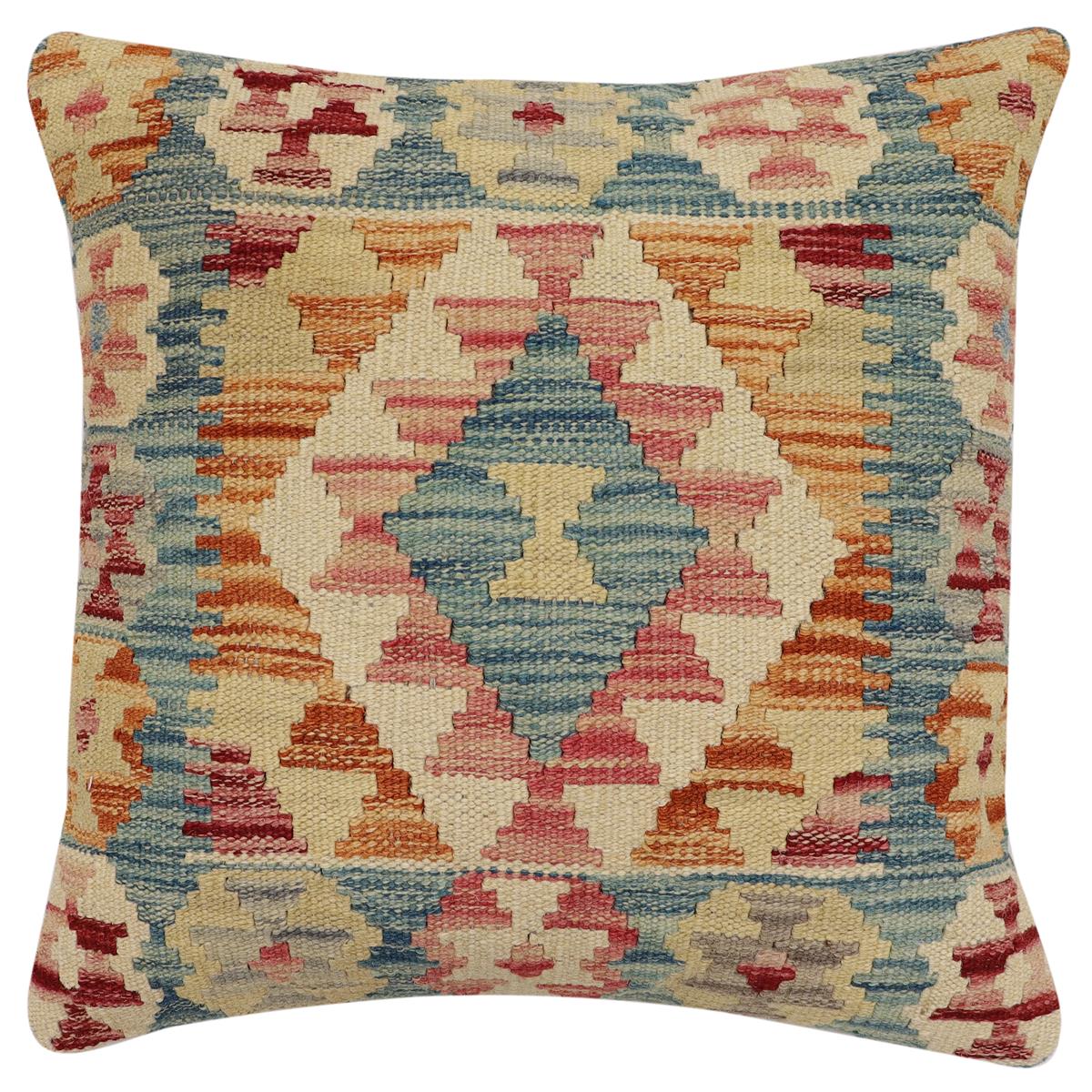 handmade Traditional Pillow Blue Rust Hand-Woven SQUARE 100% WOOL Hand woven turkish pillow2 x 2