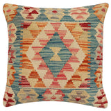 handmade Traditional Pillow Blue Rust Hand-Woven SQUARE 100% WOOL Hand woven turkish pillow2' x 2'