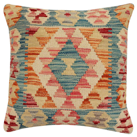 handmade Traditional Pillow Blue Rust Hand-Woven SQUARE 100% WOOL Hand woven turkish pillow2 x 2