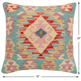 handmade Traditional Pillow Blue Rust Hand-Woven SQUARE 100% WOOL Hand woven turkish pillow2' x 2'