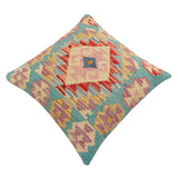 handmade Traditional Pillow Blue Rust Hand-Woven SQUARE 100% WOOL Hand woven turkish pillow2' x 2'