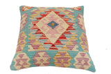handmade Traditional Pillow Blue Rust Hand-Woven SQUARE 100% WOOL Hand woven turkish pillow2' x 2'