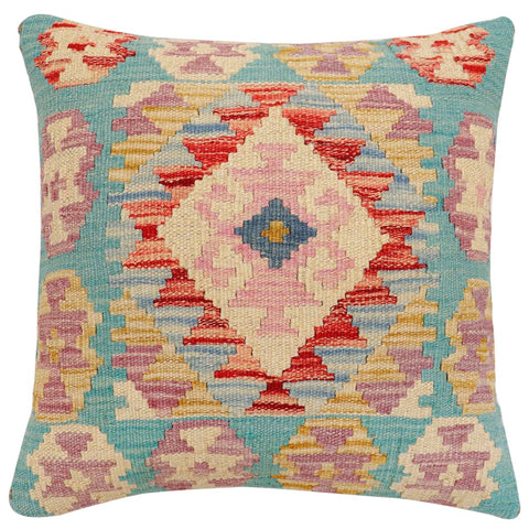 handmade Traditional Pillow Blue Rust Hand-Woven SQUARE 100% WOOL Hand woven turkish pillow2 x 2
