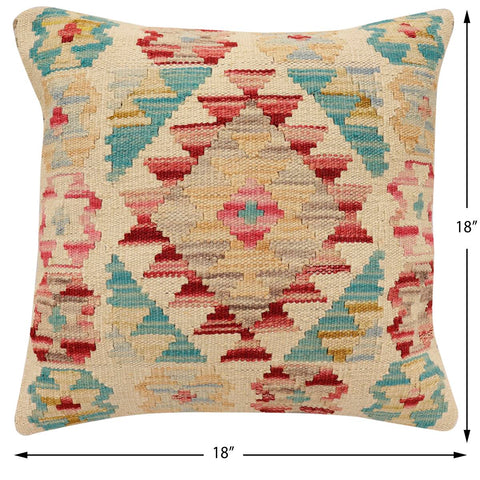 handmade Traditional Pillow Beige Red Hand-Woven SQUARE 100% WOOL Hand woven turkish pillow2 x 2