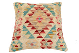 handmade Traditional Pillow Beige Red Hand-Woven SQUARE 100% WOOL Hand woven turkish pillow2' x 2'