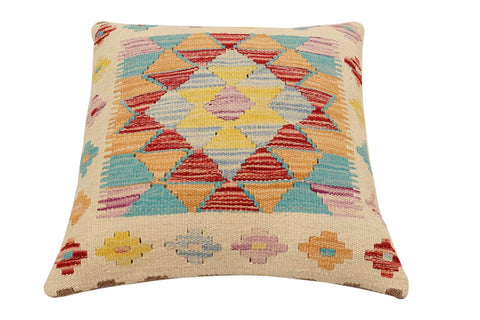 handmade Traditional Pillow Beige Rust Hand-Woven SQUARE 100% WOOL Hand woven turkish pillow2 x 2
