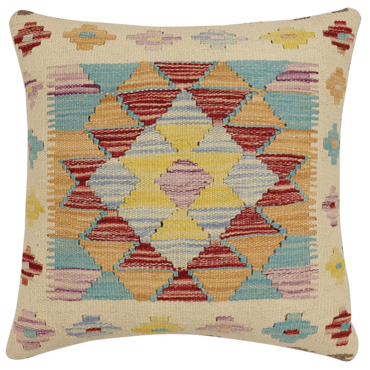 handmade Traditional Pillow Beige Rust Hand-Woven SQUARE 100% WOOL Hand woven turkish pillow2 x 2