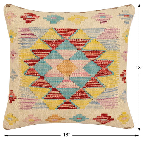 handmade Traditional Pillow Beige Rust Hand-Woven SQUARE 100% WOOL Hand woven turkish pillow2 x 2