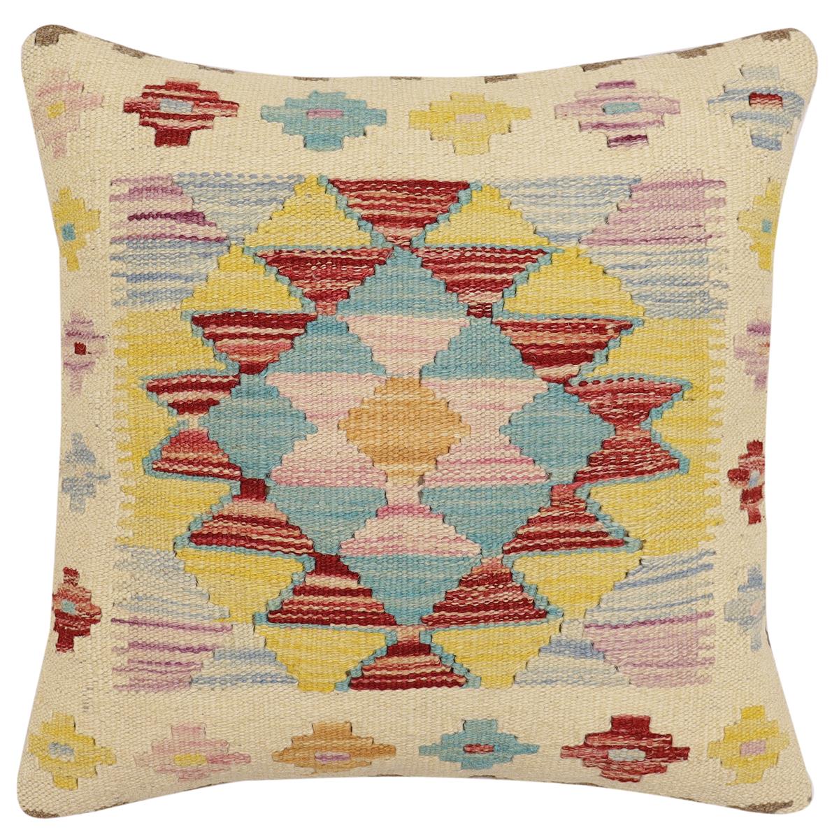 handmade Traditional Pillow Beige Rust Hand-Woven SQUARE 100% WOOL Hand woven turkish pillow2 x 2
