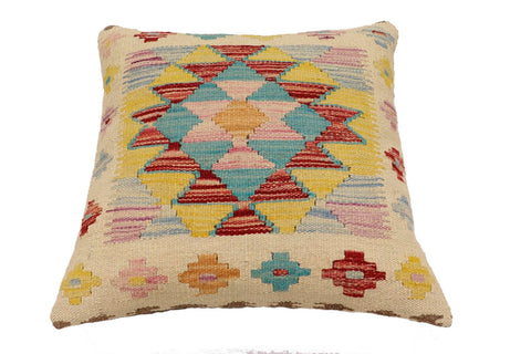 handmade Traditional Pillow Beige Rust Hand-Woven SQUARE 100% WOOL Hand woven turkish pillow2 x 2
