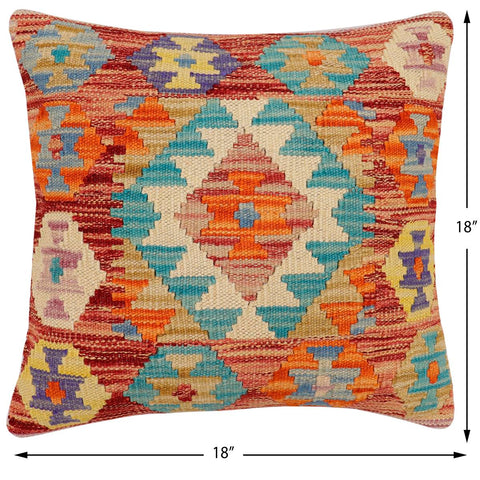 handmade Traditional Pillow Red Blue Hand-Woven SQUARE 100% WOOL Hand woven turkish pillow2 x 2