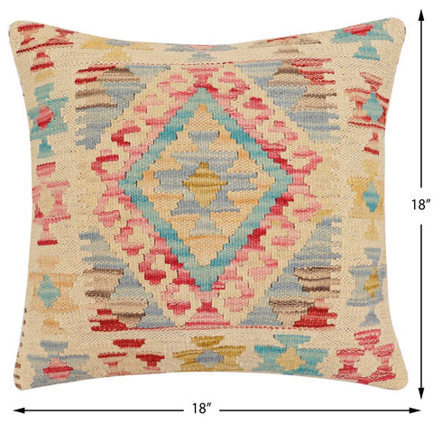 handmade Traditional Pillow Beige Red Hand-Woven SQUARE 100% WOOL Hand woven turkish pillow2 x 2