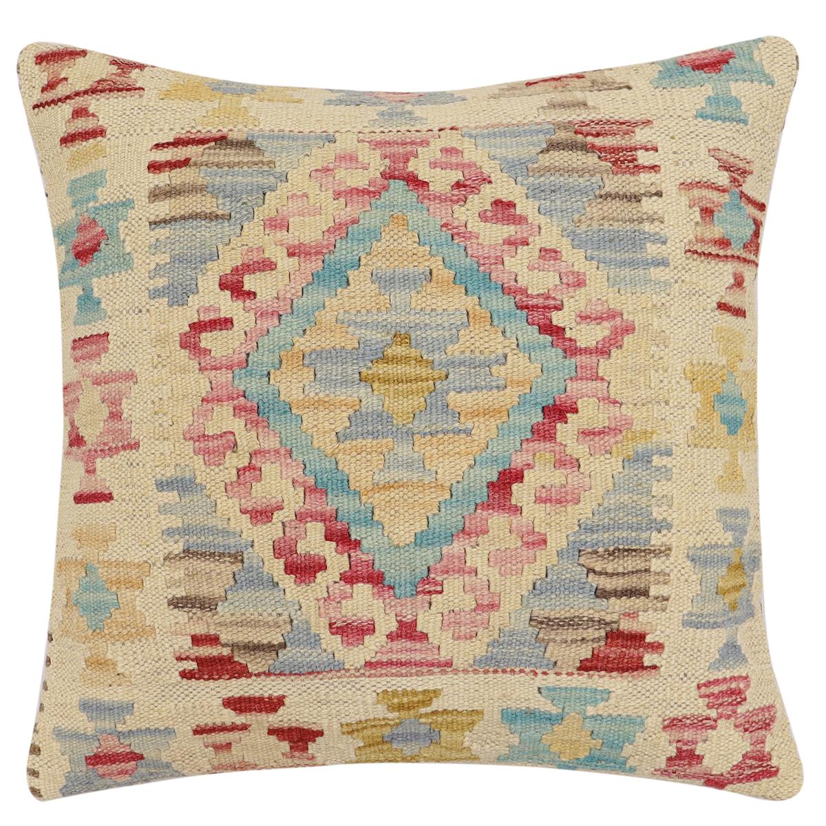 handmade Traditional Pillow Beige Red Hand-Woven SQUARE 100% WOOL Hand woven turkish pillow2 x 2