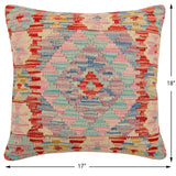 handmade Traditional Pillow Red Blue Hand-Woven SQUARE 100% WOOL  Hand woven turkish pillow  2 x 2