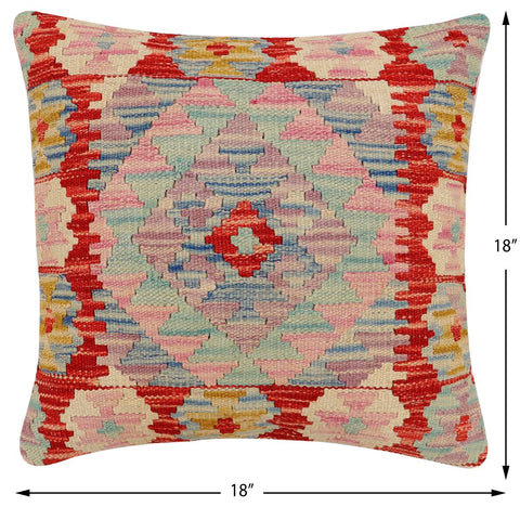 handmade Traditional Pillow Red Blue Hand-Woven SQUARE 100% WOOL Hand woven turkish pillow2 x 2