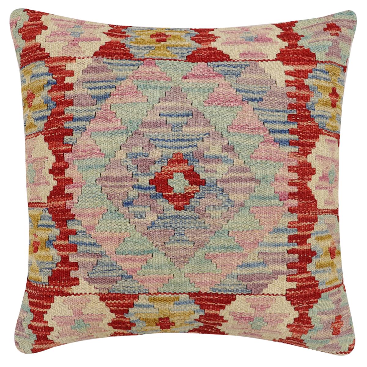 handmade Traditional Pillow Red Blue Hand-Woven SQUARE 100% WOOL Hand woven turkish pillow2 x 2