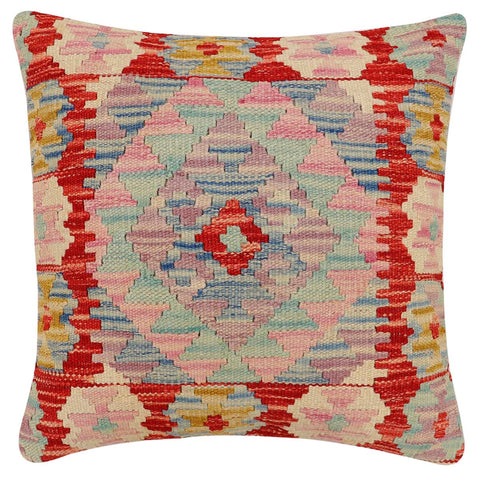 handmade Traditional Pillow Red Blue Hand-Woven SQUARE 100% WOOL Hand woven turkish pillow2 x 2