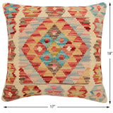 handmade Traditional Pillow Red Blue Hand-Woven SQUARE 100% WOOL  Hand woven turkish pillow  2 x 2