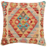 handmade Traditional Pillow Red Blue Hand-Woven SQUARE 100% WOOL  Hand woven turkish pillow  2 x 2