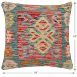 handmade Traditional Pillow Blue Red Hand-Woven SQUARE 100% WOOL  Hand woven turkish pillow  2 x 2