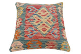handmade Traditional Pillow Blue Red Hand-Woven SQUARE 100% WOOL  Hand woven turkish pillow  2 x 2