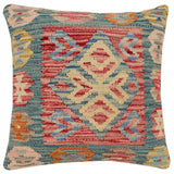 handmade Traditional Pillow Blue Red Hand-Woven SQUARE 100% WOOL  Hand woven turkish pillow  2 x 2