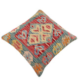 handmade Traditional Pillow Blue Red Hand-Woven SQUARE 100% WOOL  Hand woven turkish pillow  2 x 2