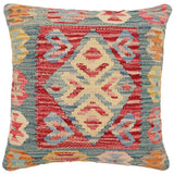 handmade Traditional Pillow Blue Red Hand-Woven SQUARE 100% WOOL  Hand woven turkish pillow  2 x 2