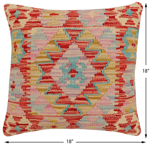 handmade Traditional Pillow Red Blue Hand-Woven SQUARE 100% WOOL Hand woven turkish pillow2 x 2