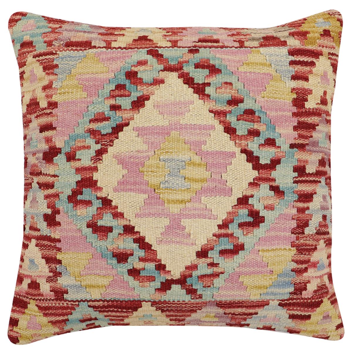 handmade Traditional Pillow Red Blue Hand-Woven SQUARE 100% WOOL Hand woven turkish pillow2 x 2