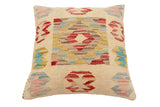handmade Traditional Pillow Beige Red Hand-Woven SQUARE 100% WOOL Hand woven turkish pillow2' x 2'
