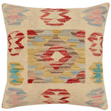 handmade Traditional Pillow Beige Red Hand-Woven SQUARE 100% WOOL Hand woven turkish pillow2' x 2'