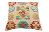 handmade Traditional Pillow Beige Red Hand-Woven SQUARE 100% WOOL  Hand woven turkish pillow  2 x 2