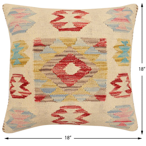 handmade Traditional Pillow Beige Red Hand-Woven SQUARE 100% WOOL Hand woven turkish pillow2 x 2