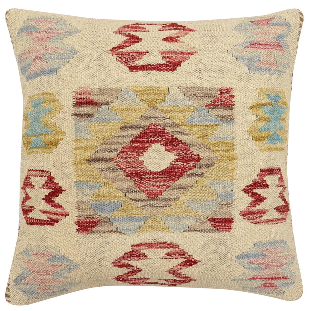 handmade Traditional Pillow Beige Red Hand-Woven SQUARE 100% WOOL Hand woven turkish pillow2 x 2