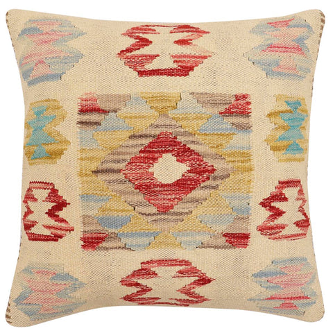 handmade Traditional Pillow Beige Red Hand-Woven SQUARE 100% WOOL Hand woven turkish pillow2 x 2