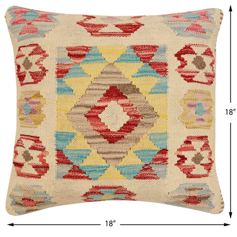 handmade Traditional Pillow Beige Red Hand-Woven SQUARE 100% WOOL Hand woven turkish pillow2 x 2