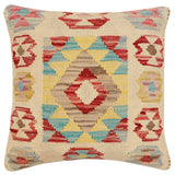handmade Traditional Pillow Beige Red Hand-Woven SQUARE 100% WOOL Hand woven turkish pillow2' x 2'