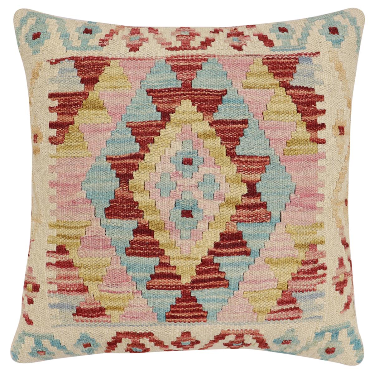 handmade Traditional Pillow Beige Rust Hand-Woven SQUARE 100% WOOL Hand woven turkish pillow2 x 2