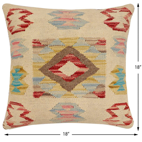 handmade Traditional Pillow Beige Red Hand-Woven SQUARE 100% WOOL Hand woven turkish pillow2 x 2