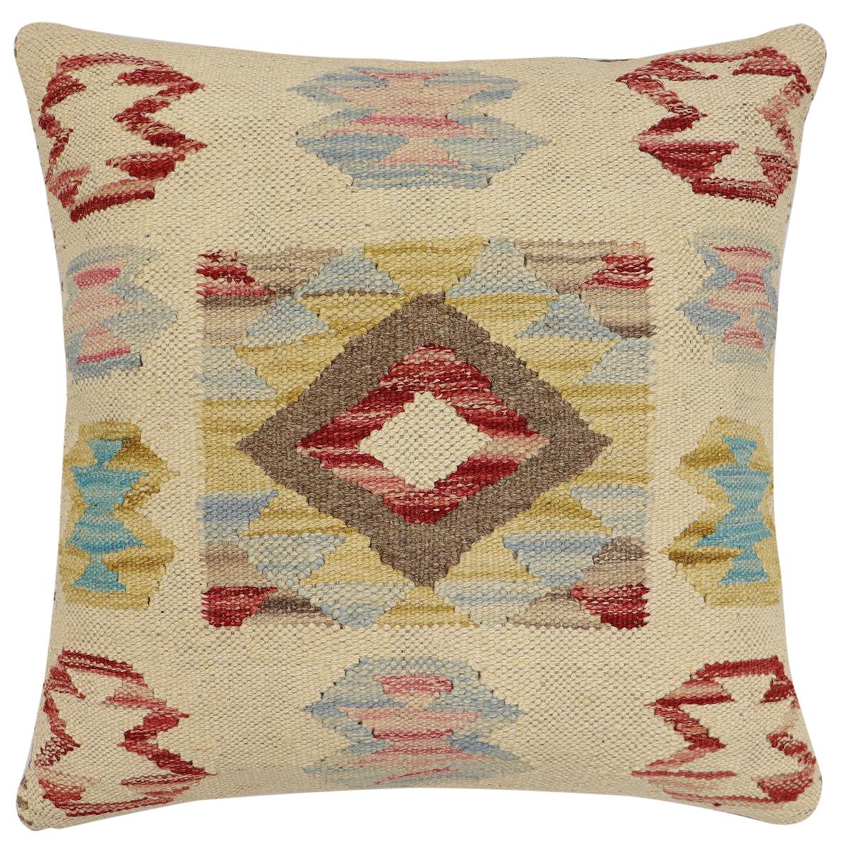 handmade Traditional Pillow Beige Red Hand-Woven SQUARE 100% WOOL Hand woven turkish pillow2 x 2