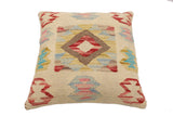 handmade Traditional Pillow Beige Red Hand-Woven SQUARE 100% WOOL Hand woven turkish pillow2' x 2'