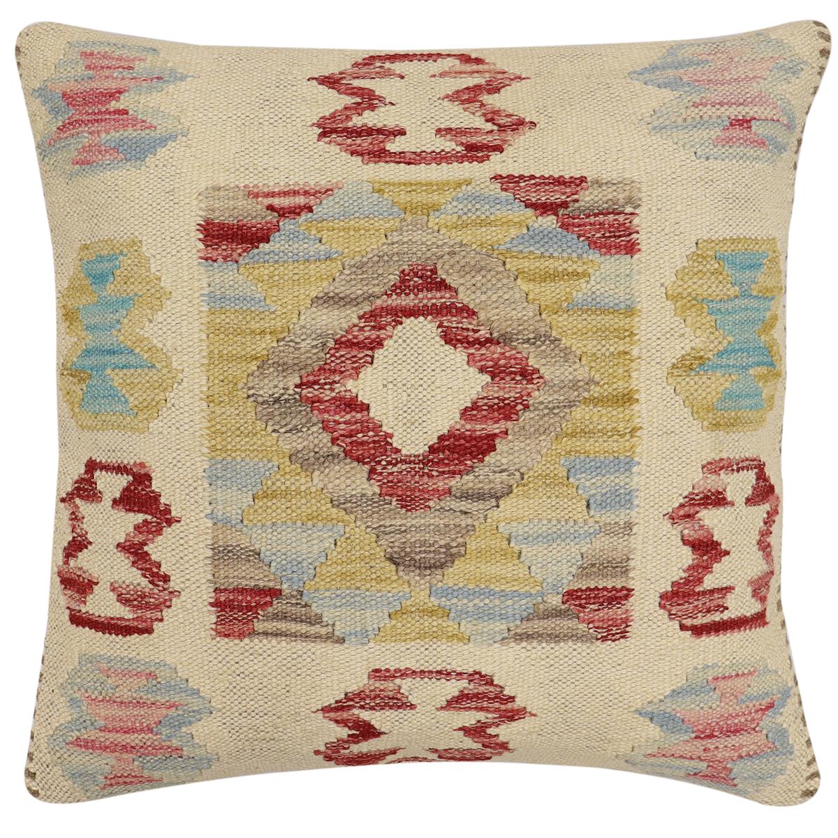handmade Traditional Pillow Beige Red Hand-Woven SQUARE 100% WOOL Hand woven turkish pillow2 x 2