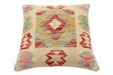 handmade Traditional Pillow Beige Red Hand-Woven SQUARE 100% WOOL Hand woven turkish pillow2' x 2'