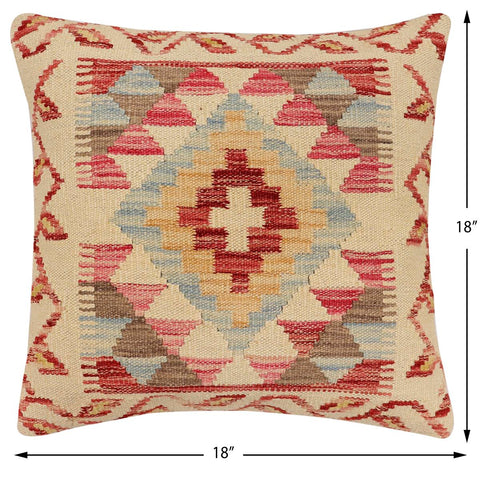 handmade Traditional Pillow Beige Red Hand-Woven SQUARE 100% WOOL Hand woven turkish pillow2 x 2