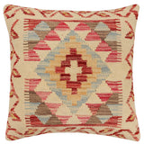 handmade Traditional Pillow Beige Red Hand-Woven SQUARE 100% WOOL Hand woven turkish pillow2' x 2'