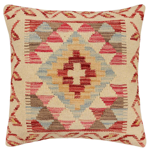 handmade Traditional Pillow Beige Red Hand-Woven SQUARE 100% WOOL Hand woven turkish pillow2 x 2