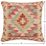 handmade Traditional Pillow Beige Red Hand-Woven SQUARE 100% WOOL  Hand woven turkish pillow  2 x 2